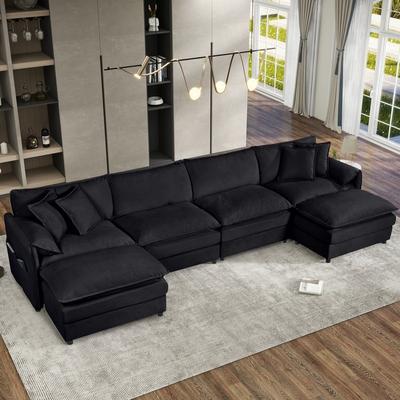 Extra large deep seat U-shaped modular sofa, chenille, with Ottoman