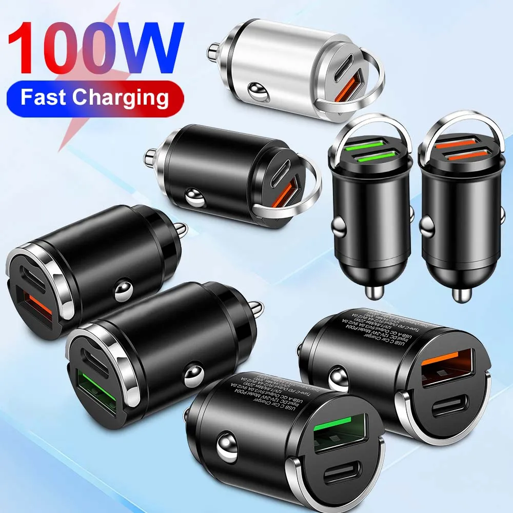 100W Mini Auto Ladegerät Feuerzeug Schnelle Lade Für iPhone QC3.0 Mini PD USB Typ C Auto Telefon Ladegerät für Xiaomi Samsung Huawei Image