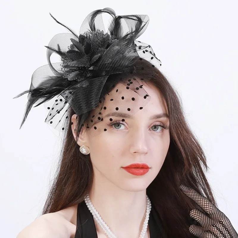 Frauen Mesh Blume Fascinator Hut Hochzeit Party Feder Floral Mesh Schleier Stirnband Damen Cocktail Tee Party Haar Zubehör Image