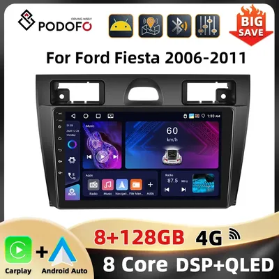 Podofo Android 8Core Car Stereo For Ford Fiesta 2006-2011 Multimedia Player 8+128G Carplay Android Auto AI Voice Mirror Link DSP