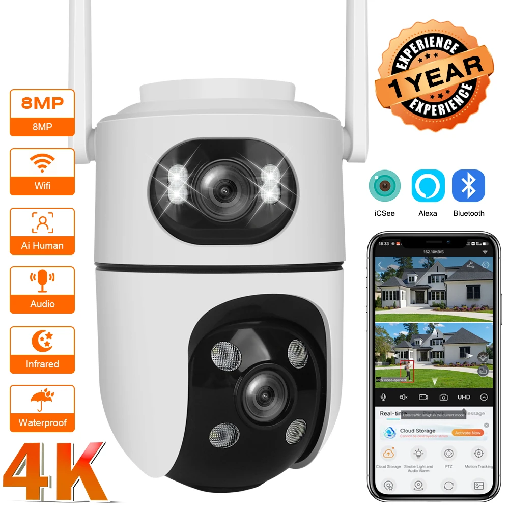 TAITAS 8MP WiFi Kamera PTZ Dual Bildschirme Auto Tracking Nachtsicht CCTV Überwachungs Kamera Outdoor 4MP Sicherheit IP Kamera icsee Image