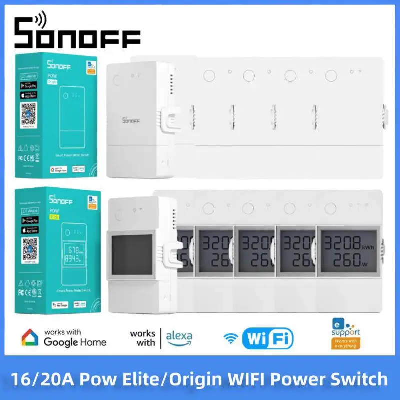 SONOFF Pow Elite/Origin Wifi Power Switch Esp32 POWR316D/POWR320D LCD Energy Monitor Overload Protect Relay EWeLink Alexa Google Image