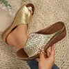 Damen Sandalen Schwarz Gold Silber Keil Plateauschuhe für Damen Plus Größe 36-43 Retro Dicker Boden Gladiator Schuhe Hausschuhe Damen
