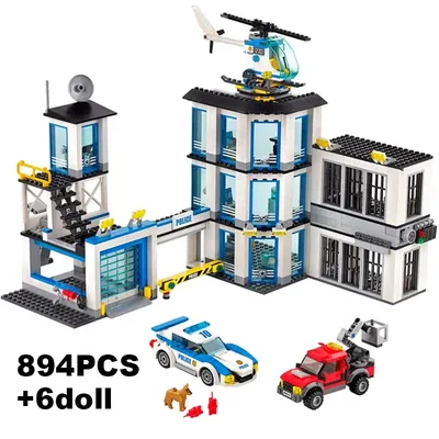 Stadt Polizei Station Wache Bausteine Hubschrauber Auto SWAT Gefängnis Figuren Ziegel Pädagogisches Spielzeug Geschenk Für Kinder Junge Image