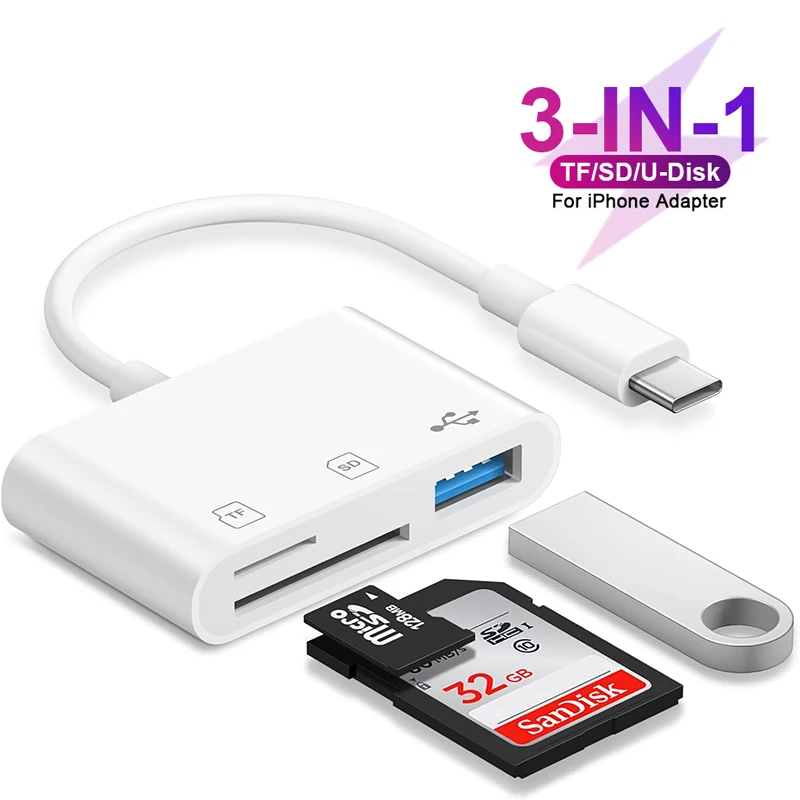 3-in-1 Typ-C-Kartenleser OTG SD TF USB-Speicherkartenleser-Konverter für IPad IPhone für Mac Book Tablet USB Typ C-Kartenleser Image
