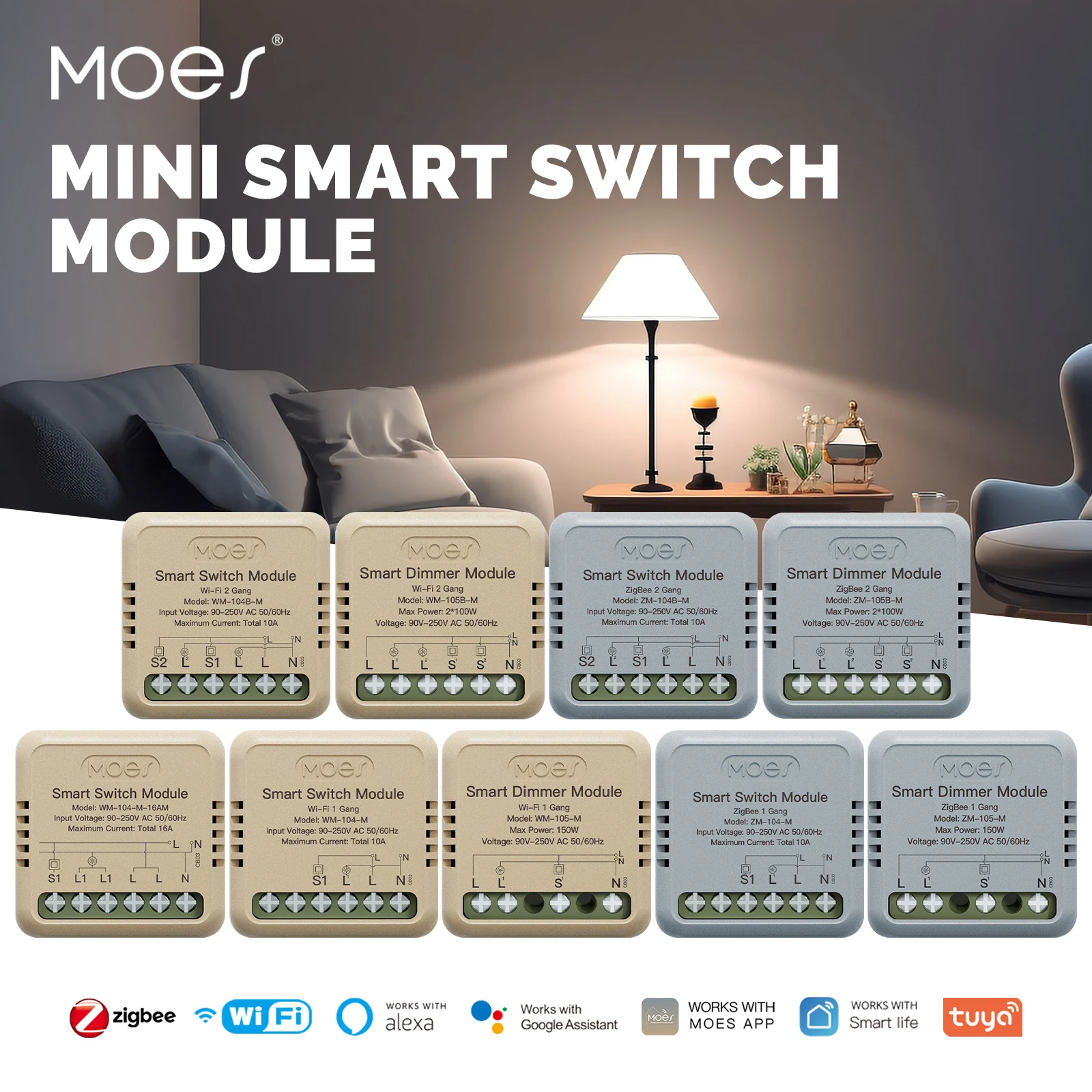 MOES Tuya Mini Smart Switch DIY Modul WiFi Zigbee Licht Schalter 1/2 Gang APP Fernbedienung Arbeit Mit Alexa Google hause Image