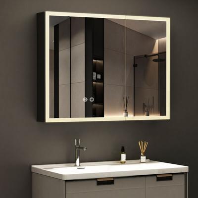 Spiegelschrank Bad mit Beleuchtung 80x60cm Badezimmer Spiegelschrank mit Beleuchtung Metall led Image