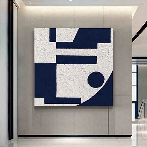 2er-Set weiß-blaues Ölgemälde, handgemalt, strukturiertes minimalistisches Gemälde, modernes marineblaues Ölgemälde, Wandkunst, abstraktes Gemälde für Wohnzimmer, Wandkunst-Dekor, abstraktes Gemälde Image