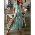 Damen Langes Kleid Maxikleid Boho-Kleid Druckkleid Schößchen Kleider Romantisch Modern Puffärmel Täglich Ferien Strand Lässiger Schnitt Grafik Blume Halbarm V Ausschnitt Rosa Blau Purpur Grün Sommer