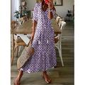 Damen Langes Kleid Maxikleid Boho-Kleid Druckkleid Schößchen Kleider Romantisch Modern Puffärmel Täglich Ferien Strand Lässiger Schnitt Grafik Blume Halbarm V Ausschnitt Rosa Blau Purpur Grün Sommer