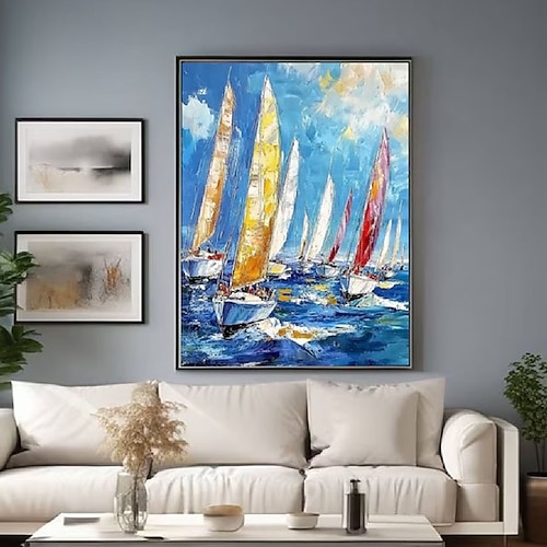 buntes Meer Segelboot Ölgemälde handgemalt Regatta strukturierte Ölgemälde Leinwand Kunst für nautische Liebhaber einzigartige Landschaft Ölgemälde Wand Dcor Geschenk für Segeln Gemälde von Image