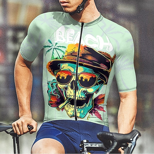 Herren Radtrikot Schädel Buchstaben Zahlen Kurzarm Fahhrad T-Shirt Trikot mit 3 Gesäßtaschen Mountainbike MTB Schnelltrocknend Anatomisches Design Feuchtigkeitsableitend Atmungsaktiv Sport Purpur Image