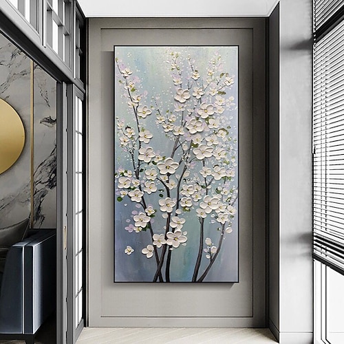 Mintura handgefertigte 3D-Ölgemälde mit Baum- und Blumenlandschaft auf Leinwand, Wandkunst, Dekoration, modernes abstraktes Bild für die Inneneinrichtung, gerolltes, rahmenloses, ungedehntes Gemälde Image