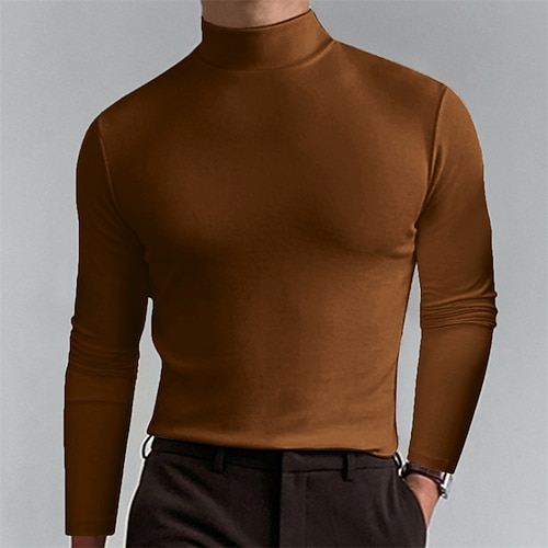 Herren T Shirt T-Shirt Langarmshirt Langarm Rollkragen Frühling Herbst Einfach Mode Designer Basic Klassisch Urlaub Straße Ausgehen Aprikose Schwarz Weiß Top T-Shirt für Herren Image