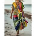 Damen Maxi Kleid A-Linien Kleid Freizeitkleid Strandkleid A-Linien Kleid Sommerkleid Bohemia Urlaub Vintage täglich reguläre Passform Ombre Grafik Geometrisch Kurzarm V-Ausschnitt Blau Lila Grün