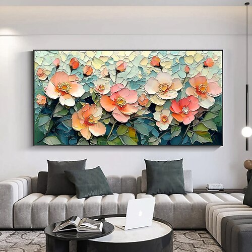 handgemachtes Original 3D bunte Blumen Gemälde Ölgemälde auf Leinwand abstrakte florale Wandkunst für Wohndekoration mit gespanntem Rahmen/ohne Innenrahmen Gemälde Image
