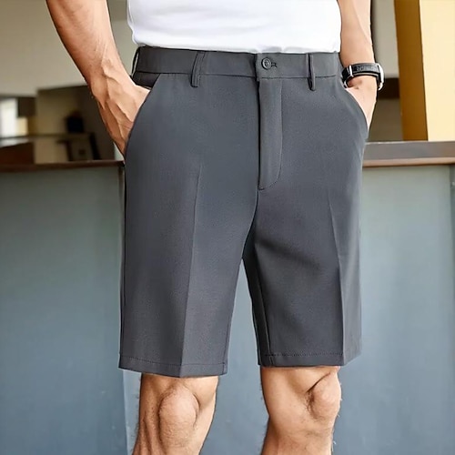 Herren Shorts Kurze Hosen Kleid-Shorts Bermudas Tasche Gerade geschnitten Glatt Komfort Kein Eisen Knielänge Formal B¨¹ro Geschäft Modisch Strassenmode Schwarz Marineblau Image
