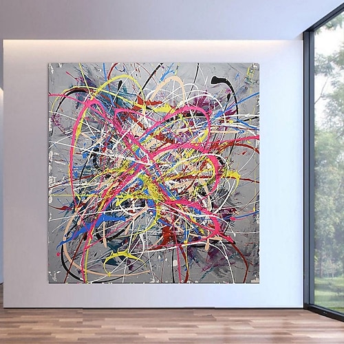 übergroße handgemachte Acrylmalerei große Oli Malerei Kunst bunte handgemalte abstrakte Farbe Leinwand Ölgemälde handgemalt quadratische abstrakte klassische moderne Malerei Image