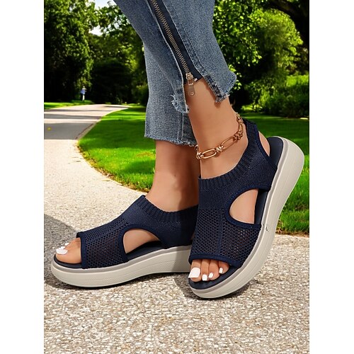 sandali da donna con plateau e suola in maglia traspirante – calzature comode e casual con punta aperta per passeggiate estive, uscite informali e viaggi