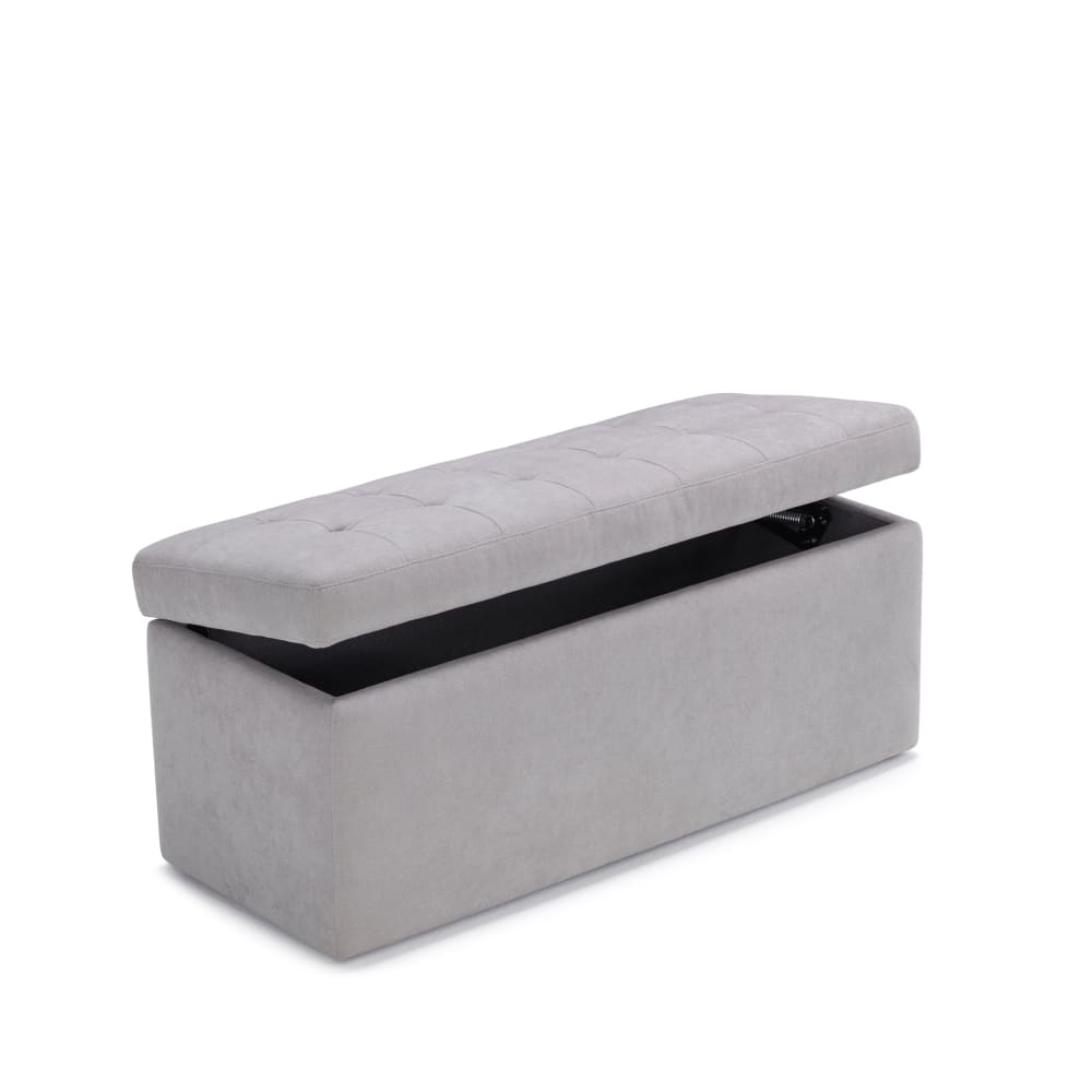 Banc de rangement matelassé en tissu chenille gris 110x45 cm