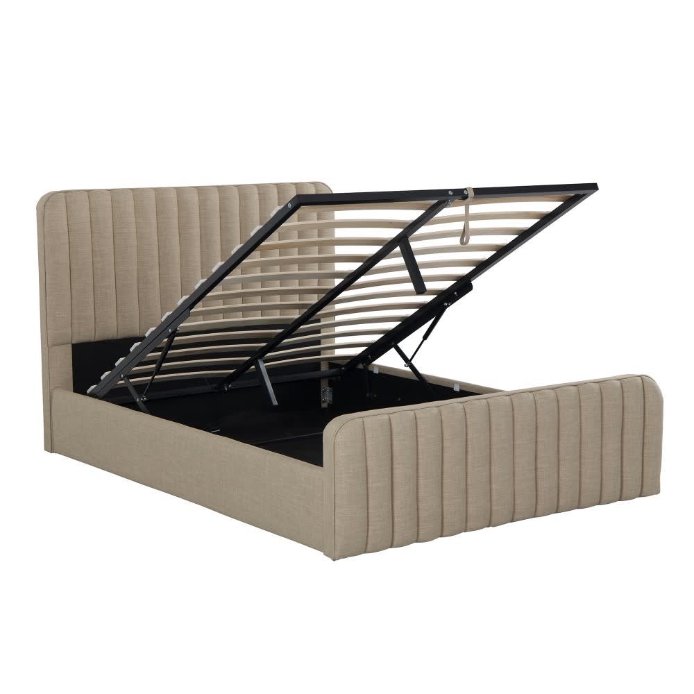 Lit coffre, tissu beige, 140x190 cm