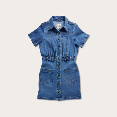 Tecovas Women's Short Sleeve Denim Dress, Medium Wash, Size Large