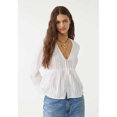 Stradivarius Flowing blouse with lace trims White XL