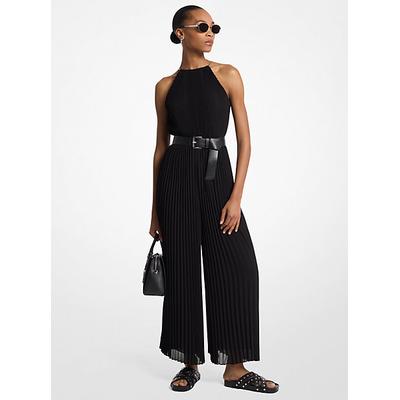 Michael Kors Pleated Georgette Halter Jumpsuit Black XL