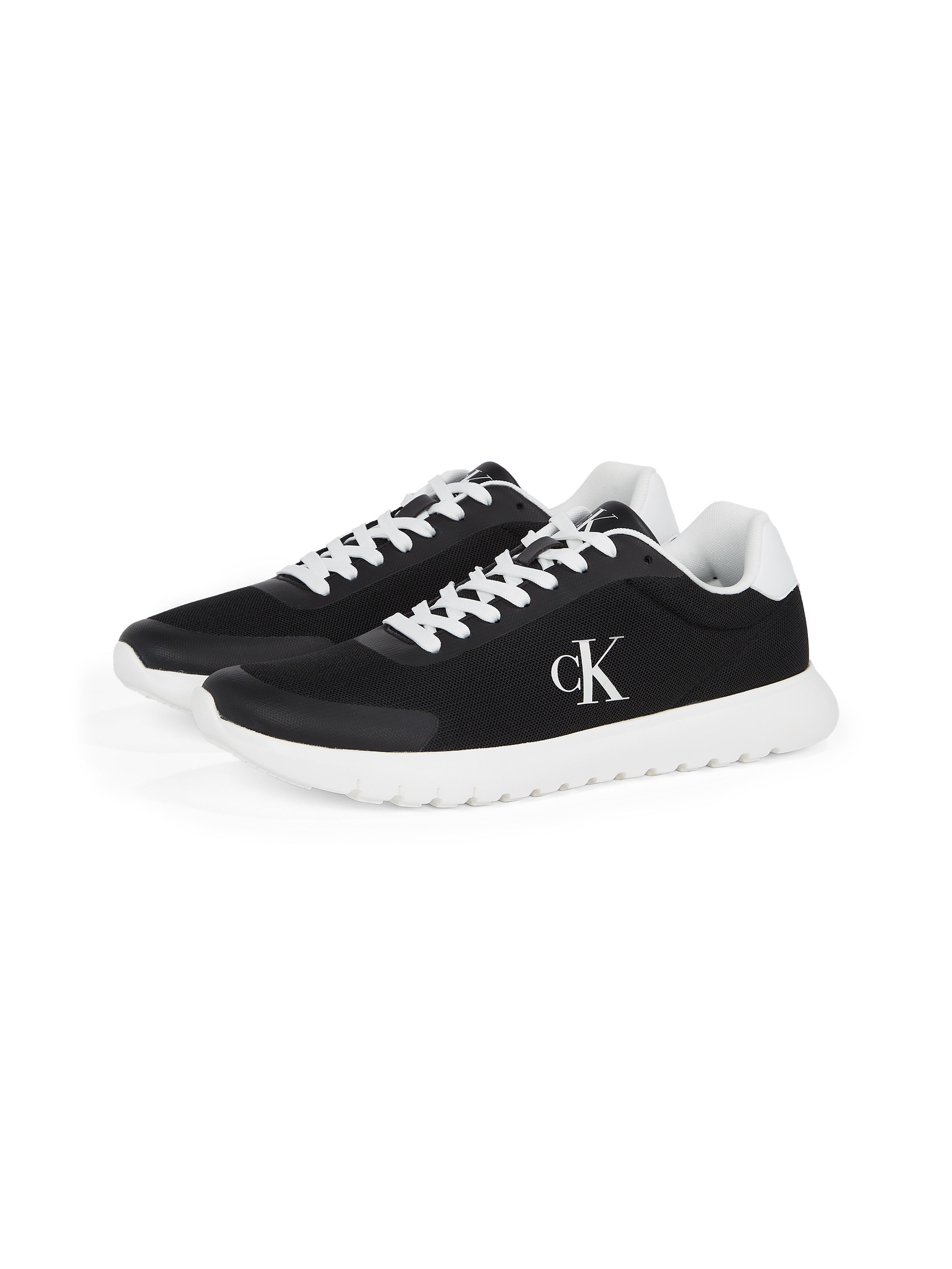 Sneaker CALVIN KLEIN JEANS "3 EVA RUNNER MESH", Herren, Gr. 46, schwarz-weiß (schwarz, weiß), Lederimitat, Textil, Schuhe Sneaker, Freizeitschuh, Halbschuh, Schnürschuh mit Kontrastbesatz