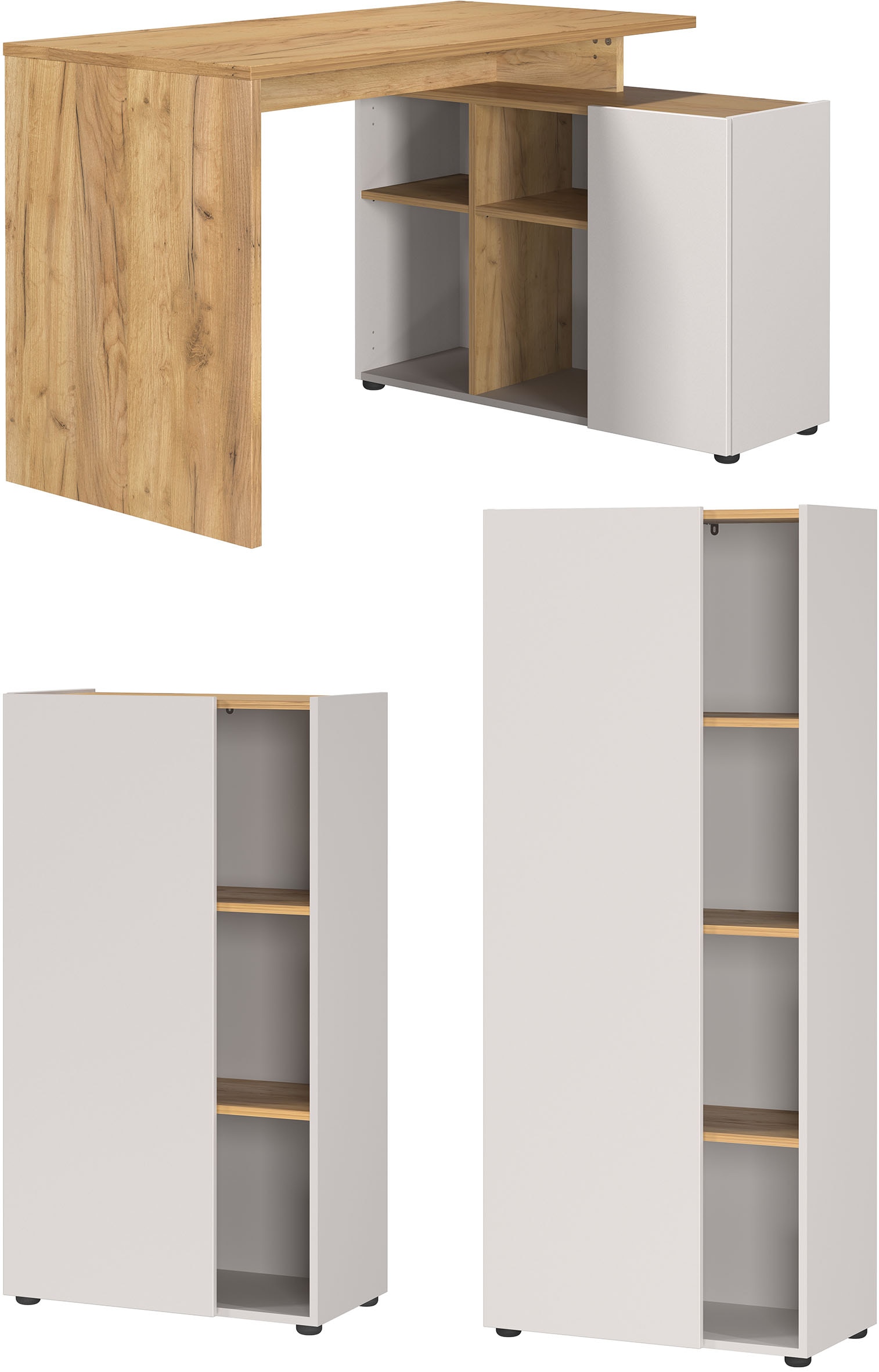 Büromöbel-Set GERMANIA "Adrano", kaschmir, navarra, eiche, nachbildung, B:272cm H:145cm T:60cm, Arbeitsmöbel-Sets, mit integriertem Sideboard Image