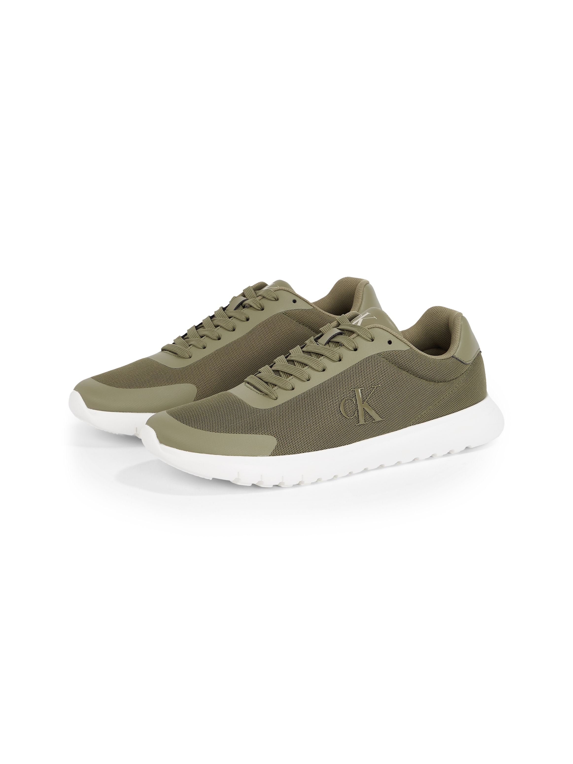 Sneaker CALVIN KLEIN JEANS "3 EVA RUNNER MESH", Herren, Gr. 46, grün (khaki, beige), Lederimitat, Textil, Schuhe Sneaker, Freizeitschuh, Halbschuh, Schnürschuh mit Kontrastbesatz