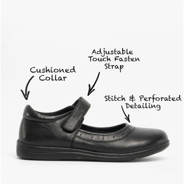 Roamers Elsa Girls Leather Touch Fasten Mary Jane Shoes Black - Size UK 3 | Roamers Sale | Discount Designer Brands
