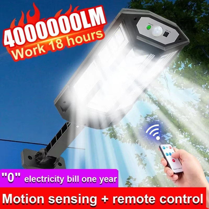 Neueste Solar-LED-Leuchten, 40000 lm, Solar-Außenlampe mit Bewegungsmelder, 4 Modi, wasserdicht, IP65, Solar-Gartenlicht, Straße, Hof, Laterne