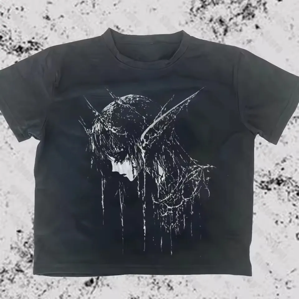 2000er Jahre Emo Mädchen Y2k Ästhetische Punk Gothic Crop Tops Schlank Harajuku Vintage Sexy Streetwear Damen Print sexy Kleidung Baby T-Shirts