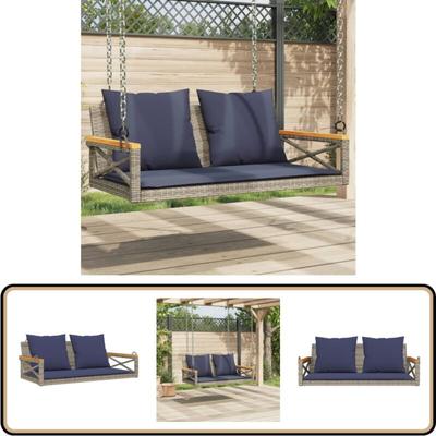 Hängebank mit Kissen Grau 109x62x40 cm Poly Rattan - Vidaxl Image