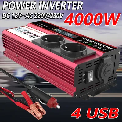 12V To 220V 4000W Power Inverter LCD Display EU Socket Solar Inverter Dual USB Fast Charging for