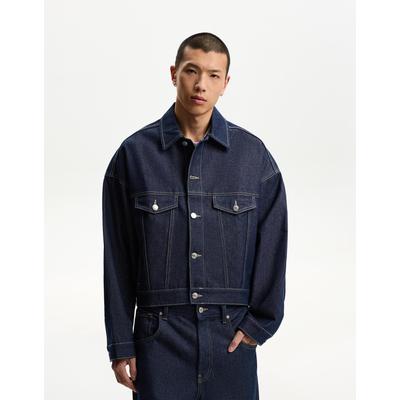 Bershka Denim Trucker Jacket Men L Navy