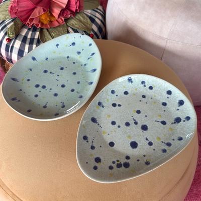 Anthropologie Accents | Anthropologie Ceramic Egg Plate Set- Made In Portugal. | Color: Blue/Yellow | Size: 7 1/2 X 10 Inches