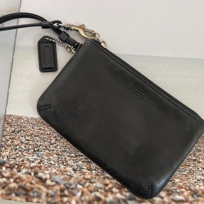 Coach Bags | Coach Small Black Leather Wristlet With Coach Key Tag & Silver Hook: New W/O Tag | Color: Black | Size: Os