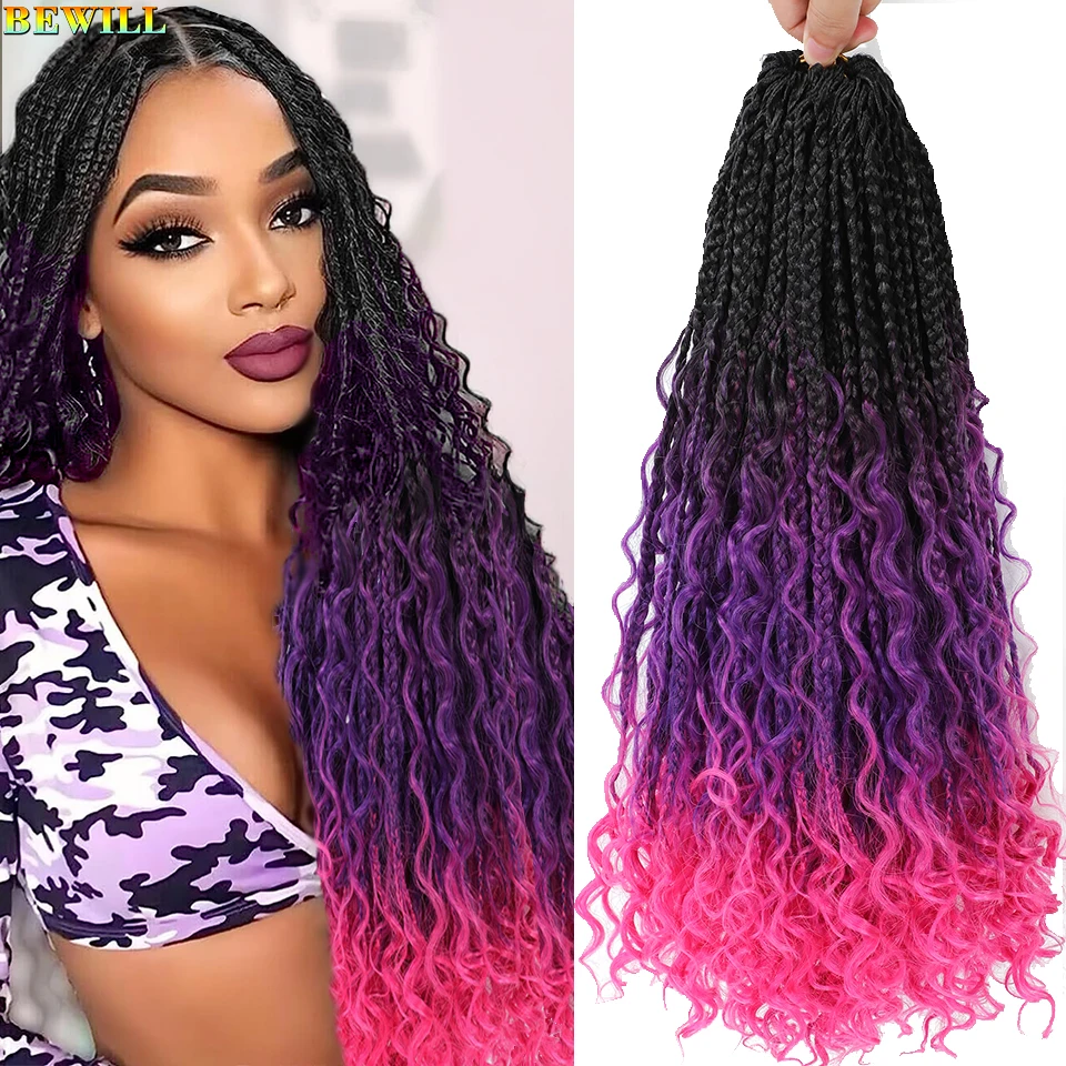 18 "lange Boho Zöpfe Verlängerungen Göttin Box Zöpfe häkeln Haare schwarz lila rosa synthetische Flechthaar böhmische Hippie Zöpfe