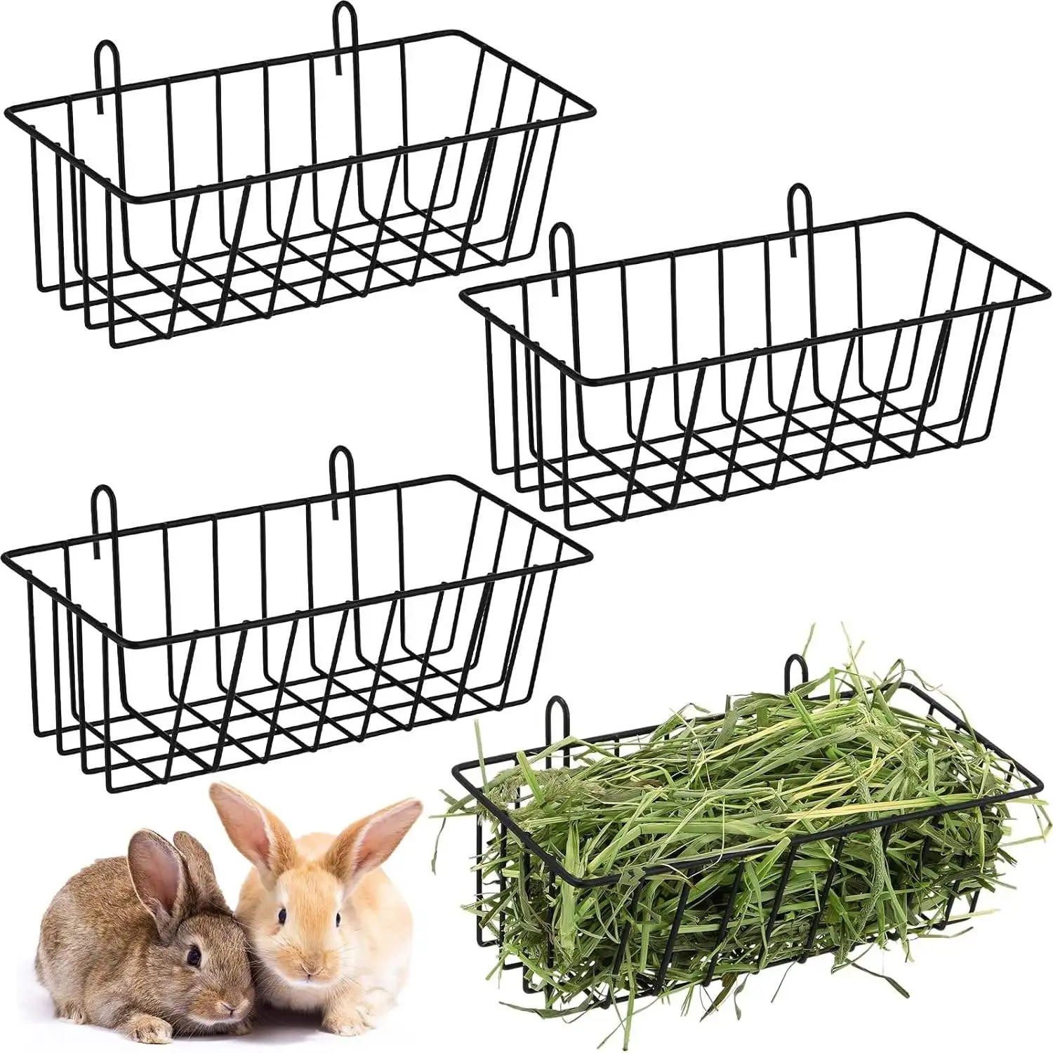 1Pcs Kaninchen Heu Feeder Heavy Duty Metall Kaninchen Heu Rack mit Haken Käfig Hängen Heu Halter für Kaninchen Chinchilla Hase Guinea Image