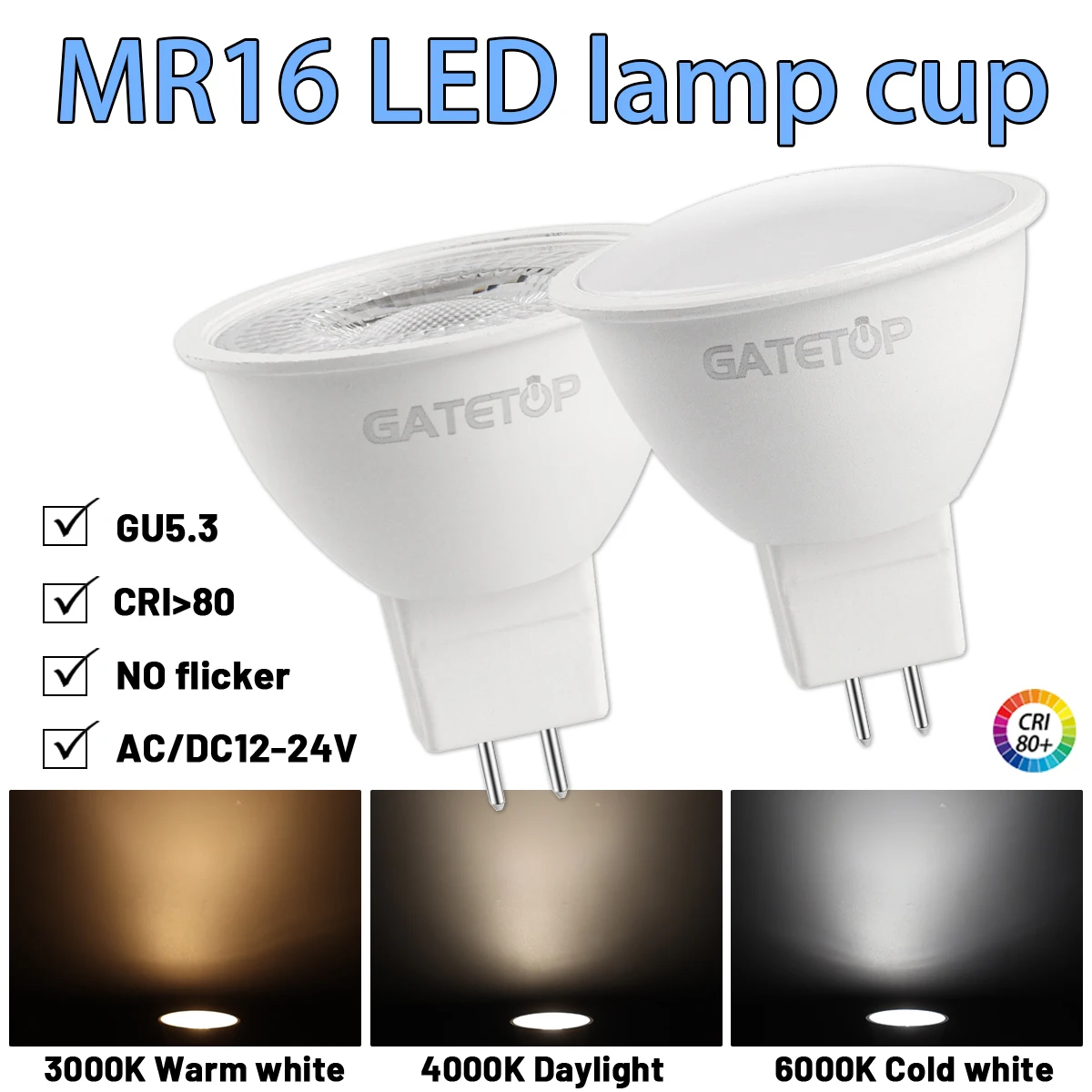 12 Stück LED-Lampe MR16 Spotlight GU5.3 AC DC 12V 24V 120 Grad 38 Grad 7W 700lm 3000K 4000K Lampe ersetzt 50W Halogenlampe