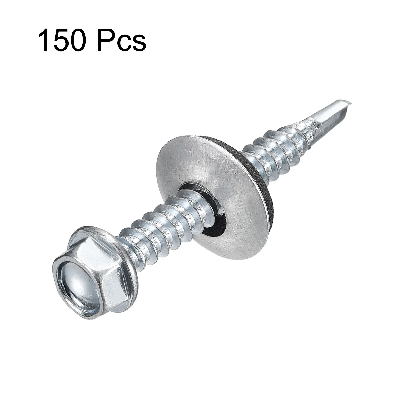 Uxcell 150St # 12 # 14 selbstbohrende Schrauben mit Gummischeiben. Verzinkte selbstschneidende Sechskantschrauben mit EPDM-Unterlegscheibe für Metall Image