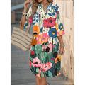Womens Mini Kleid Lässiges Kleid Sommer Kleid Stylisch Basic Lässig Urlaub Täglich Reguläre Passform Floral Grafik 3/4 Länge Ärmel V-Ausschnitt Grün Sommer Frühling