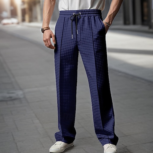 Herren Sporthose Jogginghose Hose Waffelhose Tasche Elastischer Bund Kordelzug Einfach Komfort Sport im Freien Täglich Mode Lässig Schwarz Weiß Mikroelastisch Image