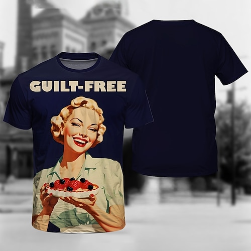 T-Shirt Retro Poster Retro-Mädchen 1950er Retro Vintage T-Shirt Ärmel Grafik für Herren Erwachsene 3D-Druck für Maskerade Täglich Urlaub Party Image