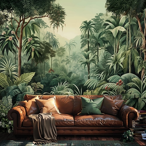 Tropischer Regenwald Landschaft Wandteppich Wandkunst Großer Wandteppich Wandmalerei Fotohintergrund Deckenvorhang Wohnraum Schlafzimmer Dekoration Sommer Image