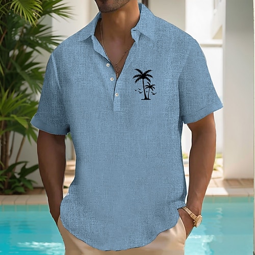 Herren Kokospalme Tropische Pflanzen Hemd Sommer Hawaiihemd Pullover-Shirts Kurzarm Hawaiianisch Resort Urlaub Ferien Strandbekleidung Sommer Frühling Revers 3D-Druck Knöpfe Hemden mit Kragen Rosa Image
