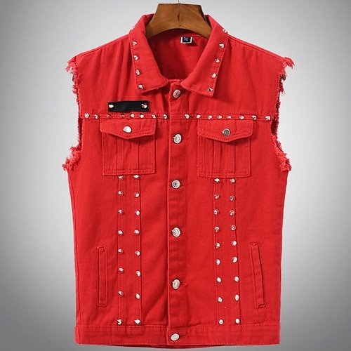 Retro Vintage Punk Gothic 1980er Motorradweste Jeansweste Biker Rocker Niete Einfarbig Kostüm Damen Maskerade Party Erwachsene Frühling Sommer Image