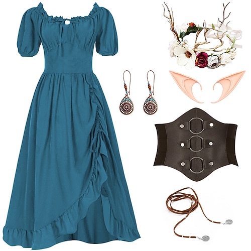 Retro Vintage Mittelalterlich Renaissance Kleid Zubehörset Wikinger Elfen Kostüm Damen Halloween Karneval Maskerade LARP Erwachsene Kleid Weitere Accessoires Ohrringe Image